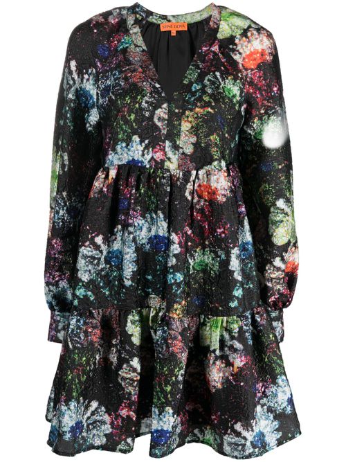Jasmine Glitter Bloom-print minidress - Black