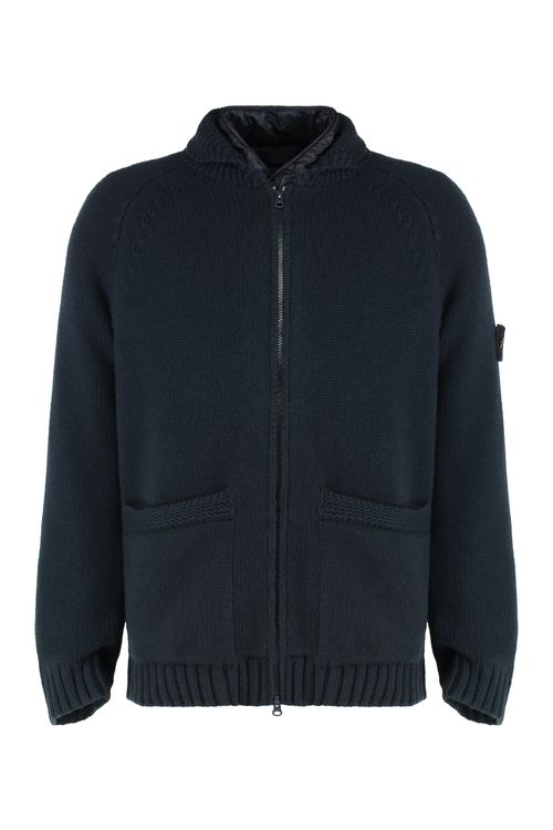 Textured-weave Zip-up Cardigan