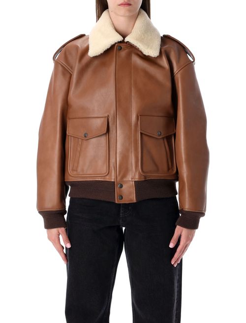Bomber Jacket in Grained Leather and Shearling