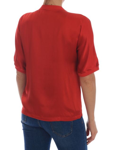 Silk Floral Crystal-Embellished Blouse — Red