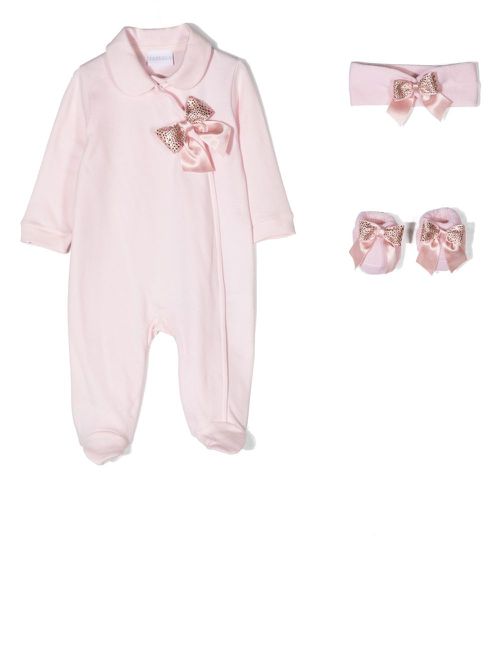 Bow-detail babygrow set - Pink