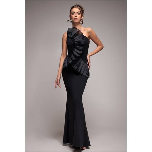 Goddiva Women's One Shoulder Pleated Fan Maxi Dress in Black