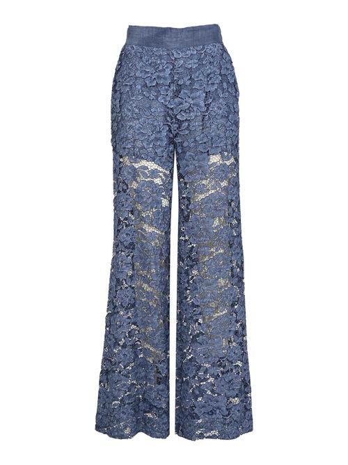 Perforated cotton blend trousers