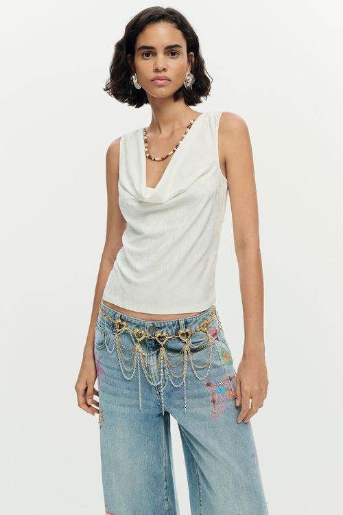 Draped sleeveless t-shirt