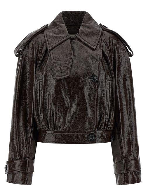 Glossy Painted-Effect Coated Cotton Jacket — Brown