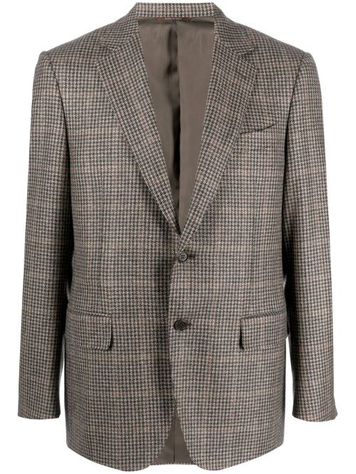 Houndstooth single-breasted wool blazer - Brown