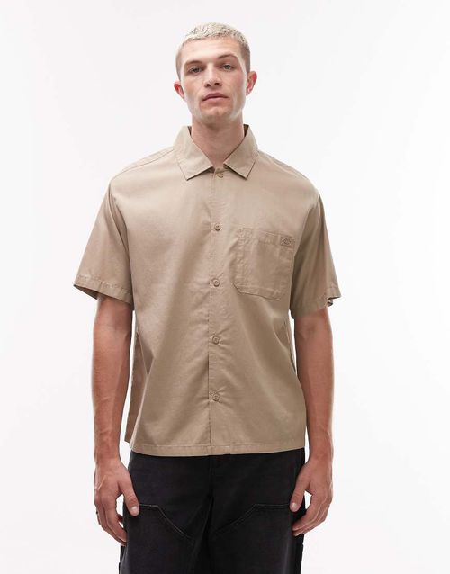 Lynville boxy short sleeve shirt in light tan-Brown
