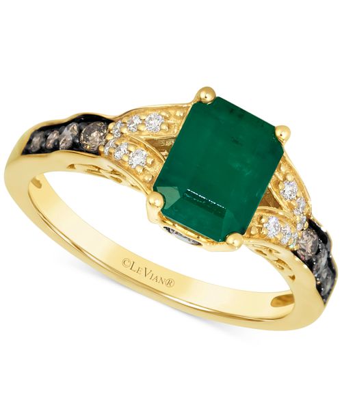 Emerald (1-2/5 ct. t.w.), Chocolate Diamond (1/4 ct. t.w.) & Vanilla Diamond (1/10 ct. t.w.) Ring in 14k Honey Gold