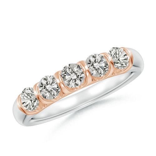 Angara 0.73 Carat Bar Set Five Stone Round Diamond Wedding Ring for Her in 14K White & Rose Gold