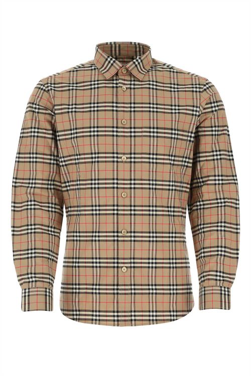 Check Cotton Shirt — Beige