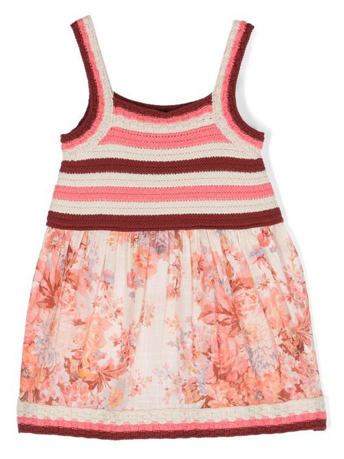Floral-print woven cotton dress - Neutrals