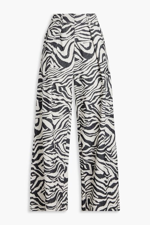 Cai pleated zebra-print jacquard wide-leg pants