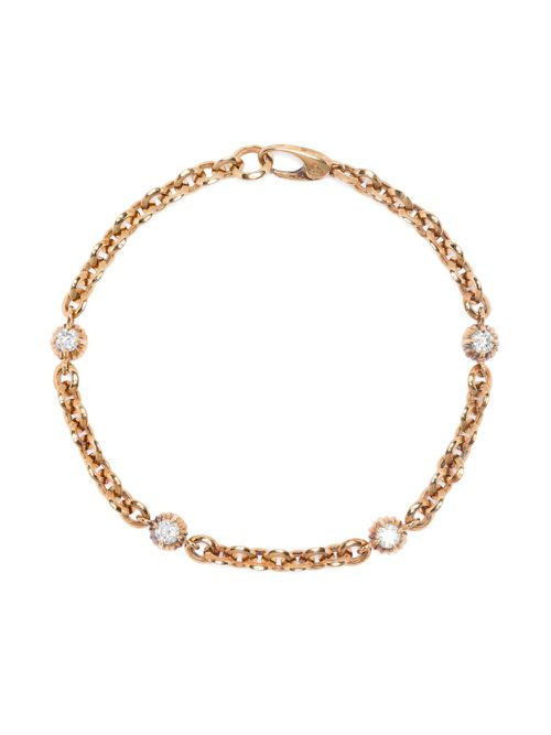 18K Yellow Gold Micro-Link Chain Bracelet - Women's - 18kt Yellow Gold/White Diamond