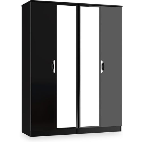 Beckett 4 Door Mirrored Wardrobe | Black, Ceam, White | Roseland