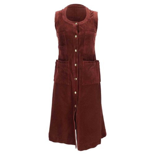 Button-Down Sleeveless Midi Dress in Burgundy Corduroy