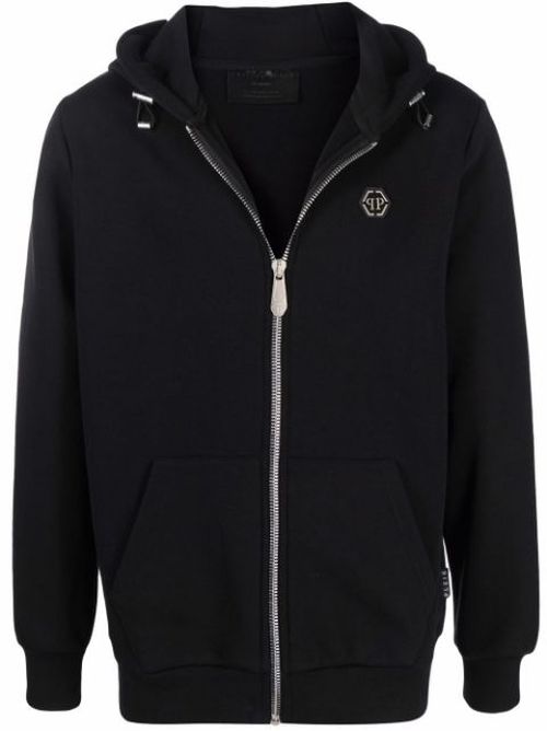 Embellished skull logo-print zip hoodie