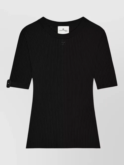 Courrèges - short sleeve top crew neck buckle