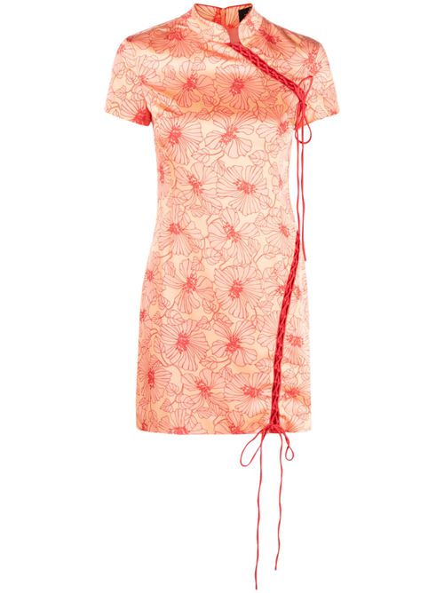 Trapeze floral-print mini dress - Orange