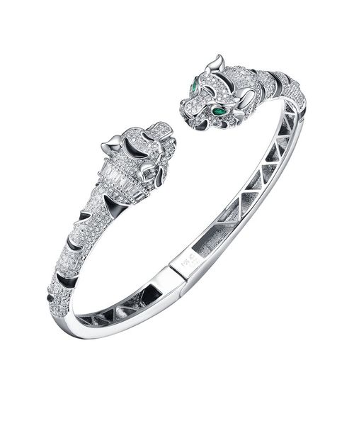 Rhodium Plated CZ Panther Bangle Bracelet