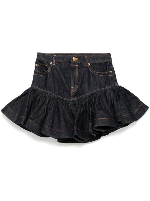 Crush denim frill mini skirt - Blue