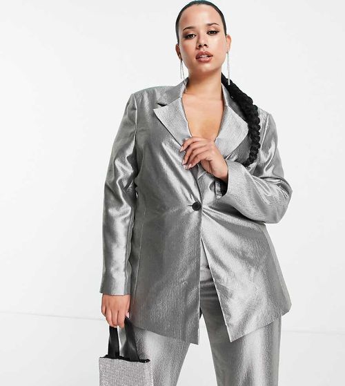 ASOS DESIGN Curve metallic suit blazer in silver