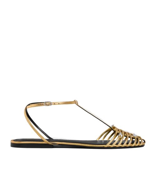 CAGE FLAT SANDAL IN LAMINATED LAMBSKIN