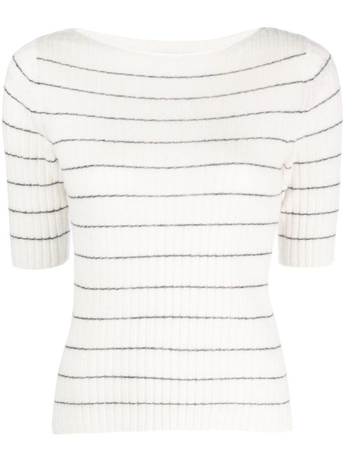 Boat-neck striped knitted top - White