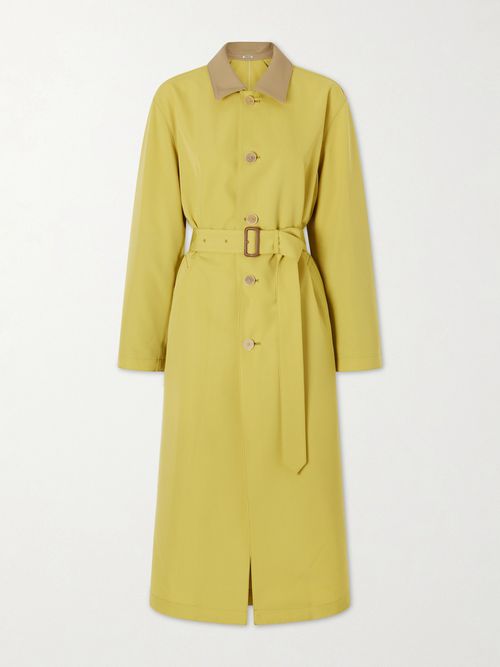 Belted Wool-canvas Trench Coat - Yellow