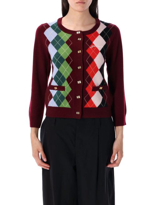 Maroon argyle-pattern cardigan