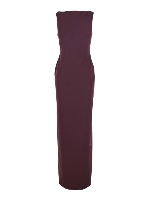 Square Neckline Polyester Dress — Burgundy