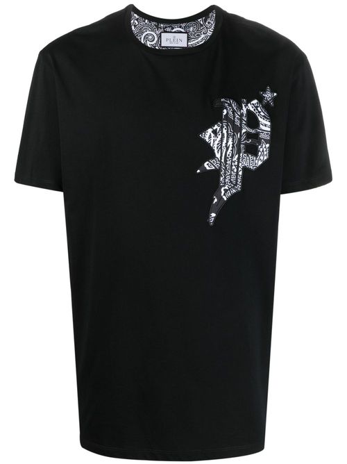 Paisley-print logo-patch T-shirt - Black