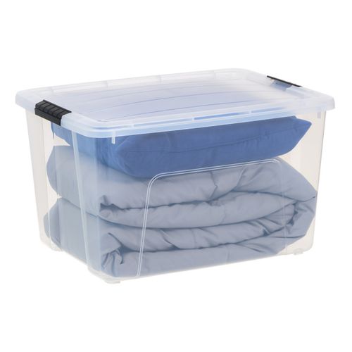 Usa Usa, 60 Quart Stack & Pull Plastic Storage Box with Buckles and Lid, Clear - White