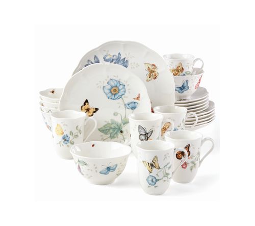 Butterfly Meadow 24 Pc. Dinnerware Set, Service for 6, Created for Macy's - White Body With Multi-color Floral and I