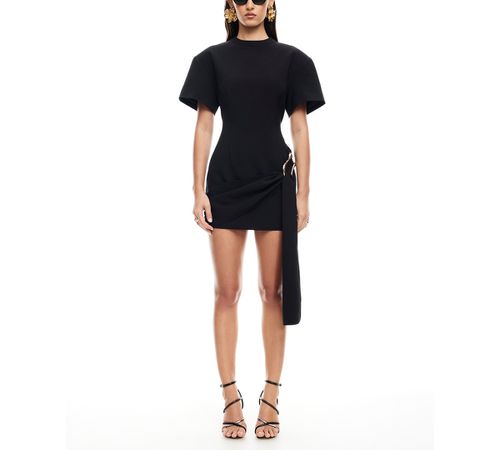knee length dresses for ladies Martini Dress - Black Cotton Mini Dress XL - Black/White | Rachel Antonoff - XL main image 1