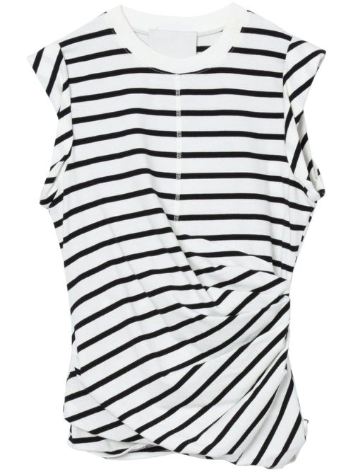 Draped striped tank top - White