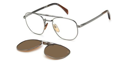 David Beckham DB 1082/G/CS Asian Fit with Clip-On KJ1/HE Men's Eyeglasses Grey Size 52 - Blue Light Block Available