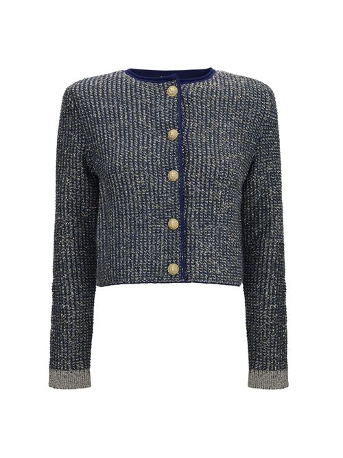 Sequin-Embellished Knit Cardigan — Navy