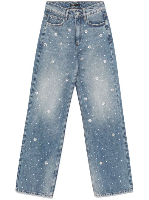 Faux pearl-embellished jeans - Blue