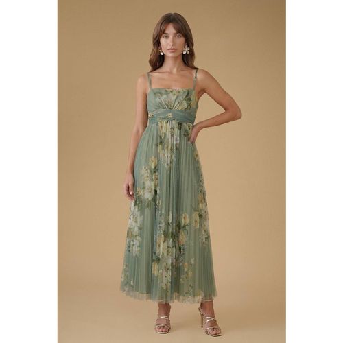 Oasis Women's Petite Pleated Mesh Maxi Dress in Sage