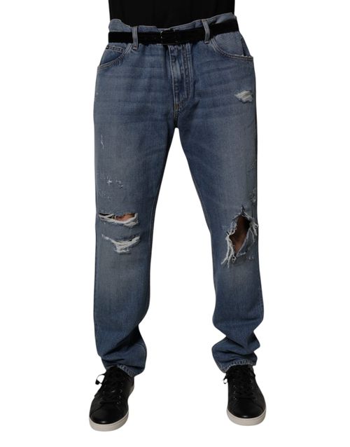 Tattered Cotton-Lyocell Jeans — Blue