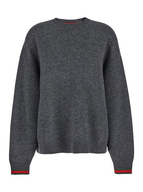 Web-Cuff Crewneck Sweater — Gray