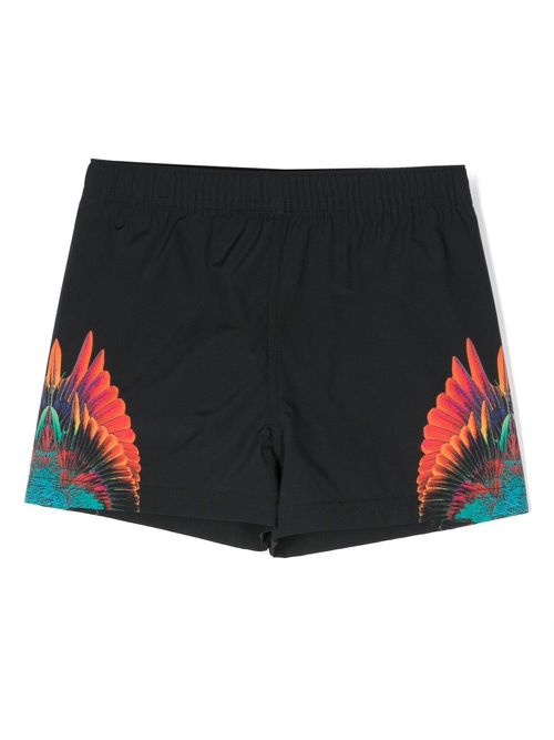 Sunset Wings-print swim shorts - Black