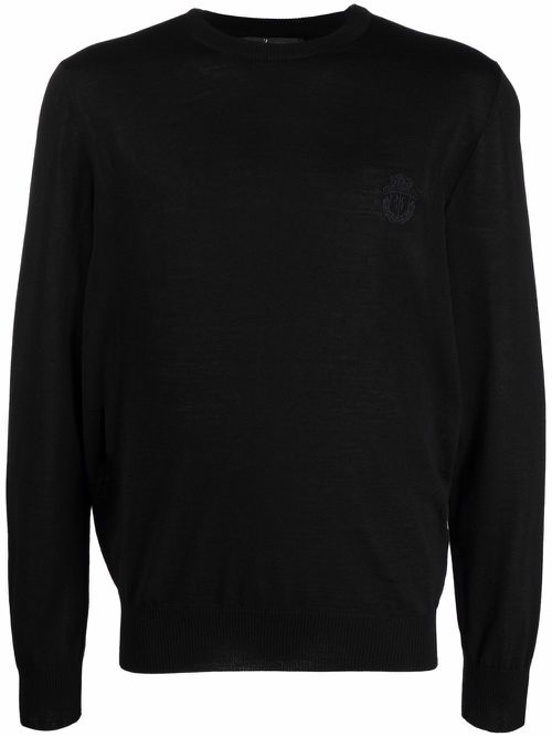 Logo embossed crew neck jumper - Black
