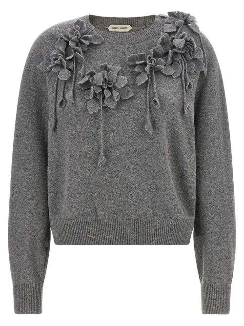 3D Embroidered Floral Sweater — Gray