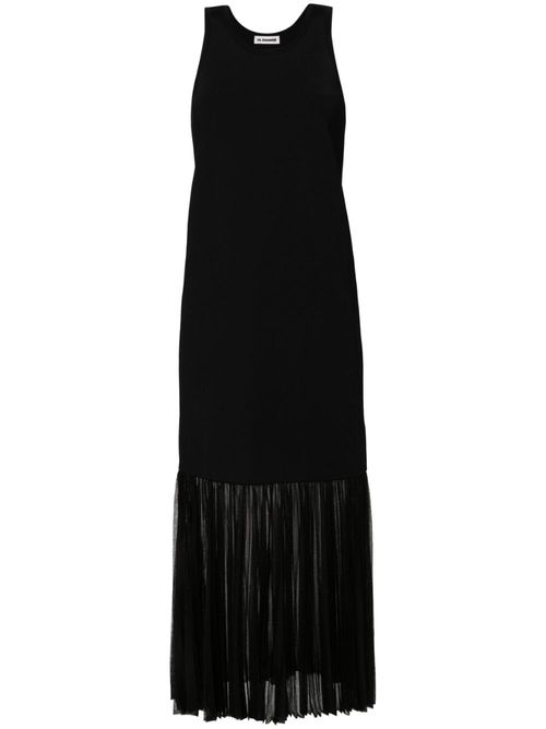 Plissé-detailed knitted maxi dress - Black