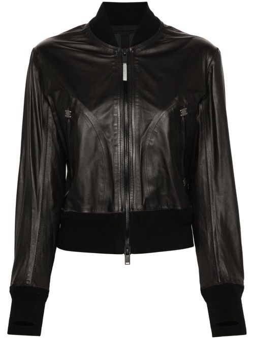 Zip-up leather bomber jacket - Black
