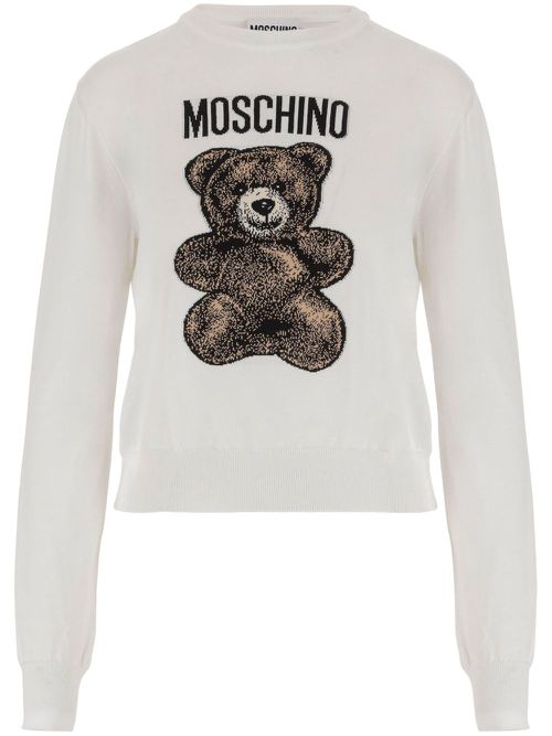 Teddy Bear-intarsia sweater - White