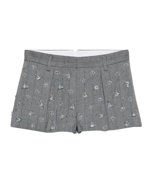 Embroidered wool pinstripe shorts
