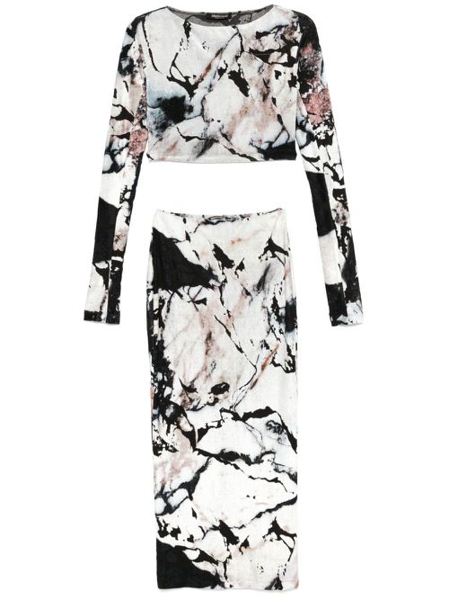 Marble-print skirt set - Neutrals