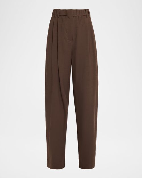 High-Rise Double Pleated Straight-Leg Pants